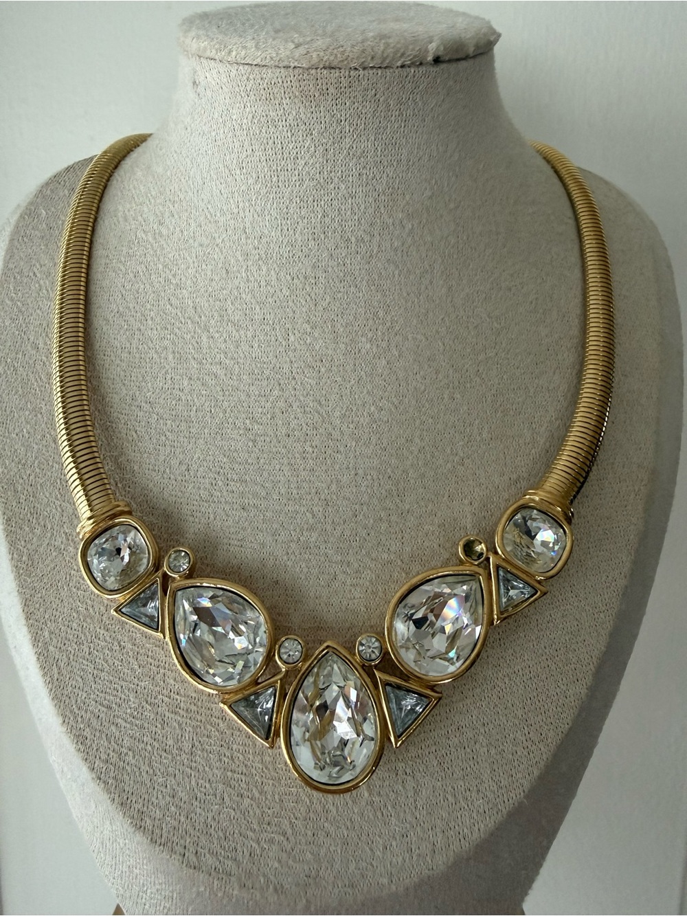 Vintage Trifari Gold Crystal Statement Necklace